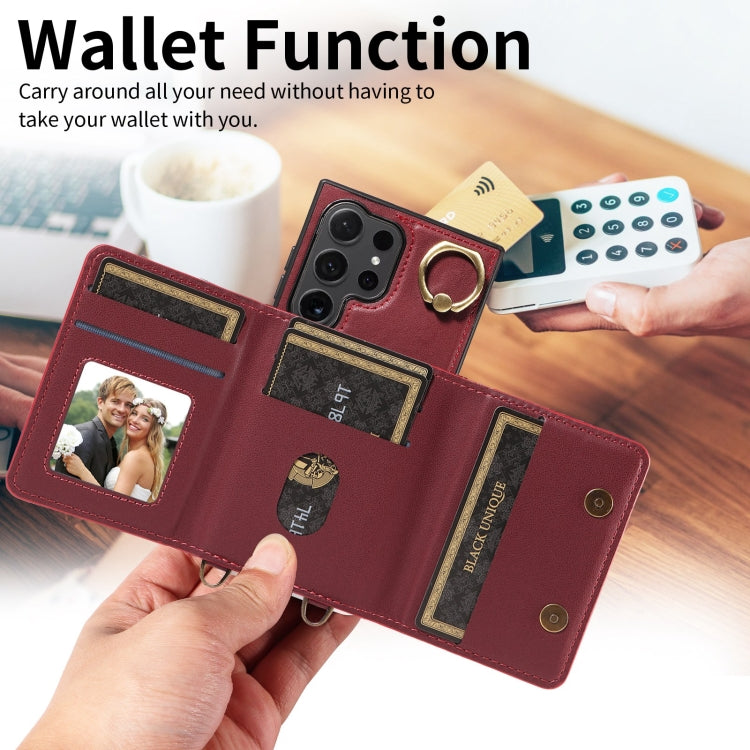 For Samsung Galaxy S24 Ultra 5G Crossbodys Wallet Bag Ring Holder Leather Phone Case(Red) - HoMEdemic™ 