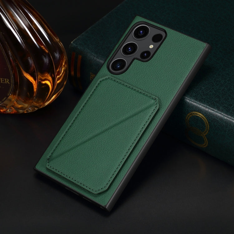 For Samsung Galaxy S24 Ultra 5G D04 Calf Texture Dual Card Slot Holder Phone Case(Green) - HoMEdemic™ 