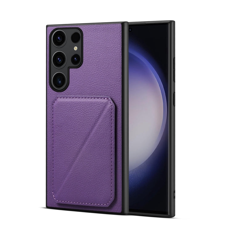 For Samsung Galaxy S24 Ultra 5G D04 Calf Texture Dual Card Slot Holder Phone Case(Purple) - HoMEdemic™ 