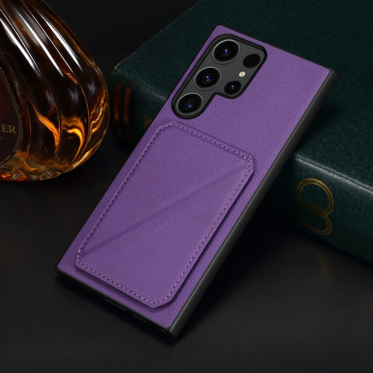 For Samsung Galaxy S24 Ultra 5G D04 Calf Texture Dual Card Slot Holder Phone Case(Purple) - HoMEdemic™ 