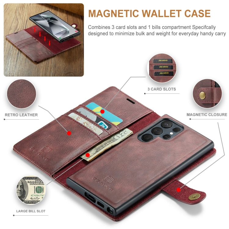 For Samsung Galaxy S24 Ultra 5G DG.MING Crazy Horse Texture Detachable Magnetic Leather Case(Red) - HoMEdemic™ 