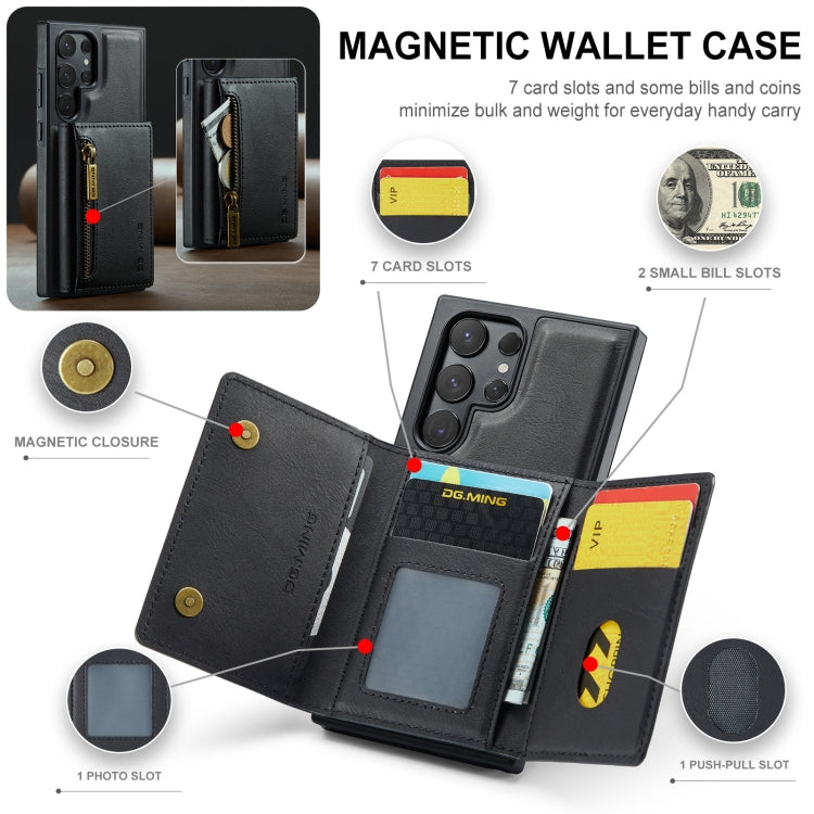 For Samsung Galaxy S24 Ultra 5G DG.MING M5 Series Zip RFID Multi Card Detachable Leather Phone Case(Black) - HoMEdemic™ 