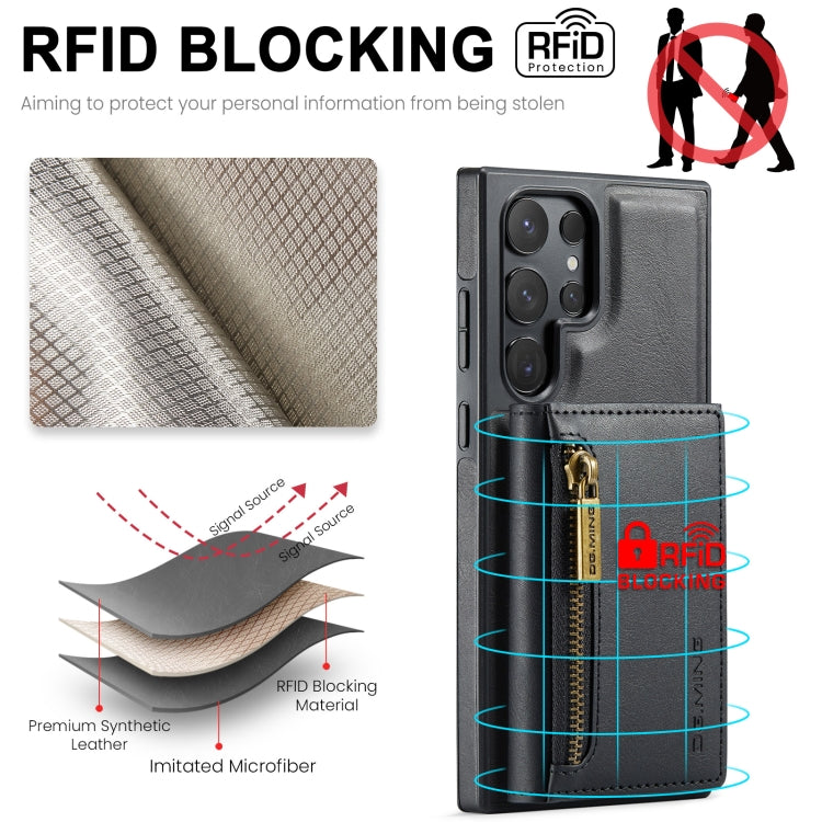 For Samsung Galaxy S24 Ultra 5G DG.MING M5 Series Zip RFID Multi Card Detachable Leather Phone Case(Black) - HoMEdemic™ 
