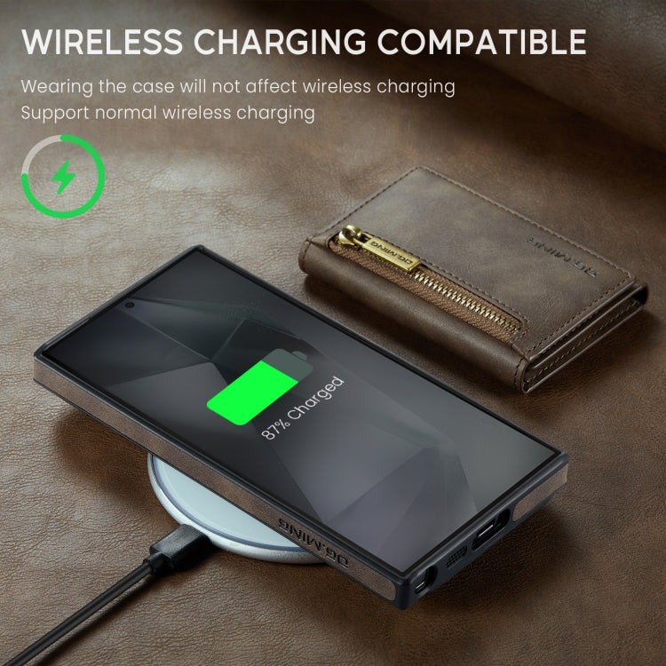 For Samsung Galaxy S24 Ultra 5G DG.MING M5 Series Zip RFID Multi Card Detachable Leather Phone Case(Coffee) - HoMEdemic™ 