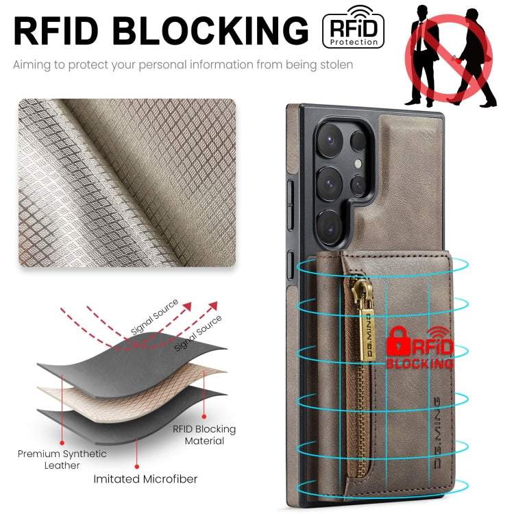 For Samsung Galaxy S24 Ultra 5G DG.MING M5 Series Zip RFID Multi Card Detachable Leather Phone Case(Coffee) - HoMEdemic™ 