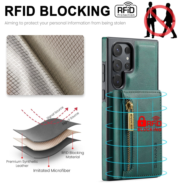 For Samsung Galaxy S24 Ultra 5G DG.MING M5 Series Zip RFID Multi Card Detachable Leather Phone Case(Green) - HoMEdemic™ 