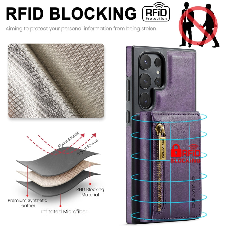 For Samsung Galaxy S24 Ultra 5G DG.MING M5 Series Zip RFID Multi Card Detachable Leather Phone Case(Purple) - HoMEdemic™ 