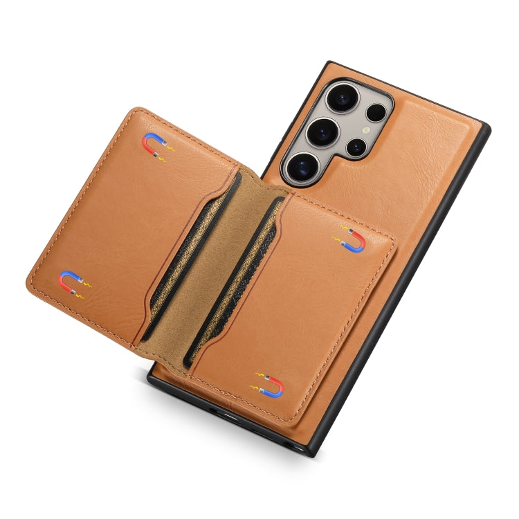 For Samsung Galaxy S24 Ultra 5G Denior Cowhide Texture Leather MagSafe Detachable Wallet Phone Case(Khaki) - HoMEdemic™ 