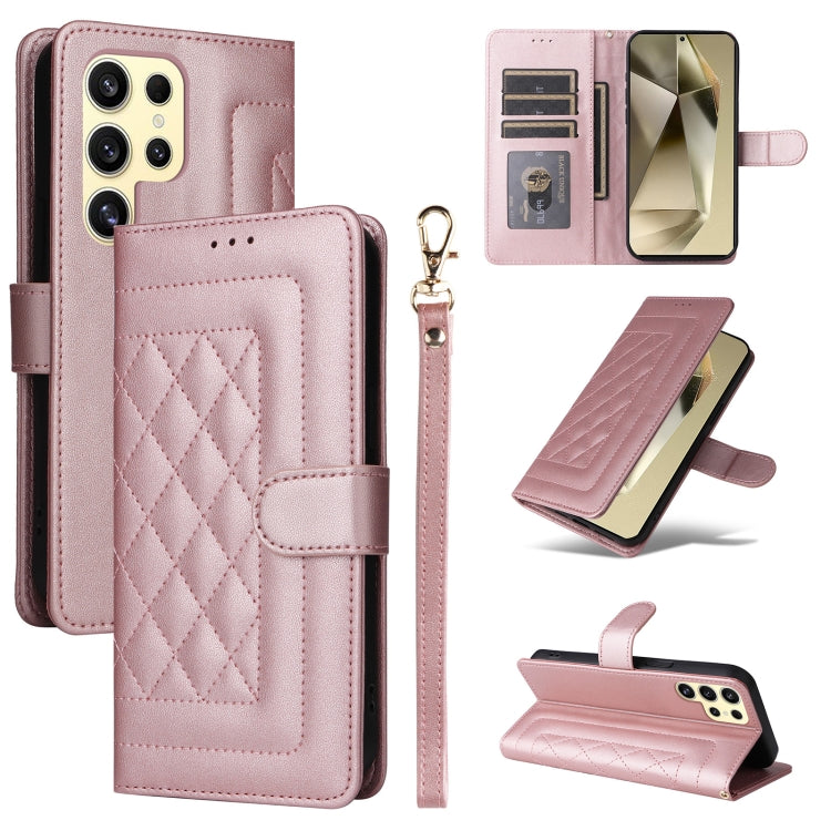 For Samsung Galaxy S24 Ultra 5G Diamond Lattice Leather Flip Phone Case(Rose Gold) - HoMEdemic™ 