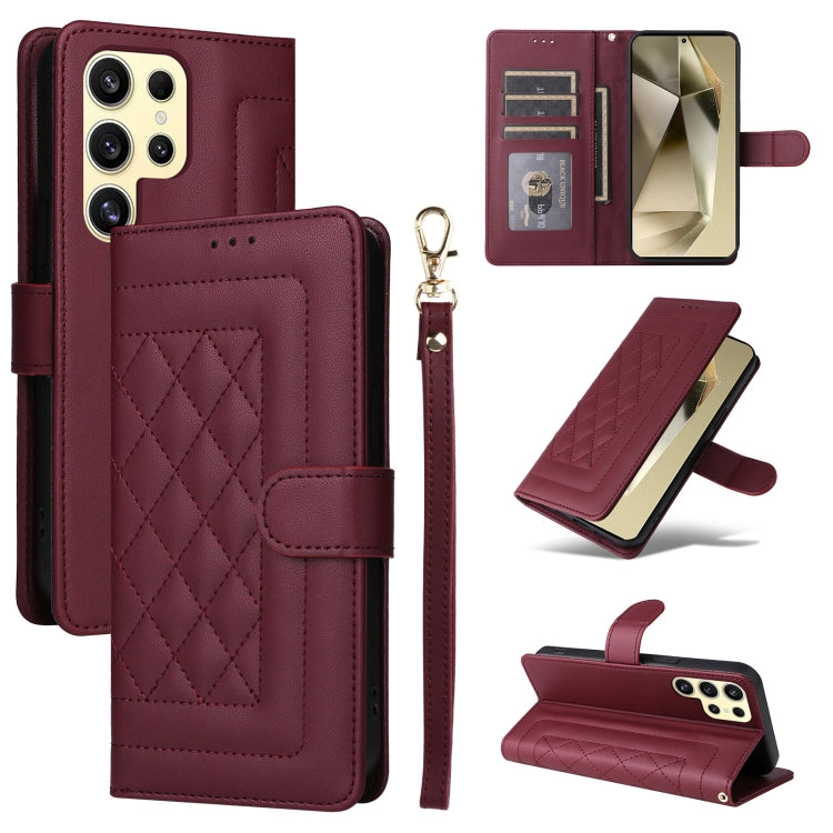For Samsung Galaxy S24 Ultra 5G Diamond Lattice Leather Flip Phone Case(Wine Red) - HoMEdemic™ 