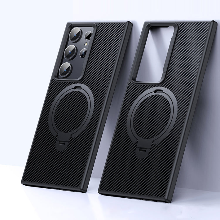 For Samsung Galaxy S24 Ultra 5G Double Ring MagSafe Holder Carbon Fibre Phone Case(Black) - HoMEdemic™ 