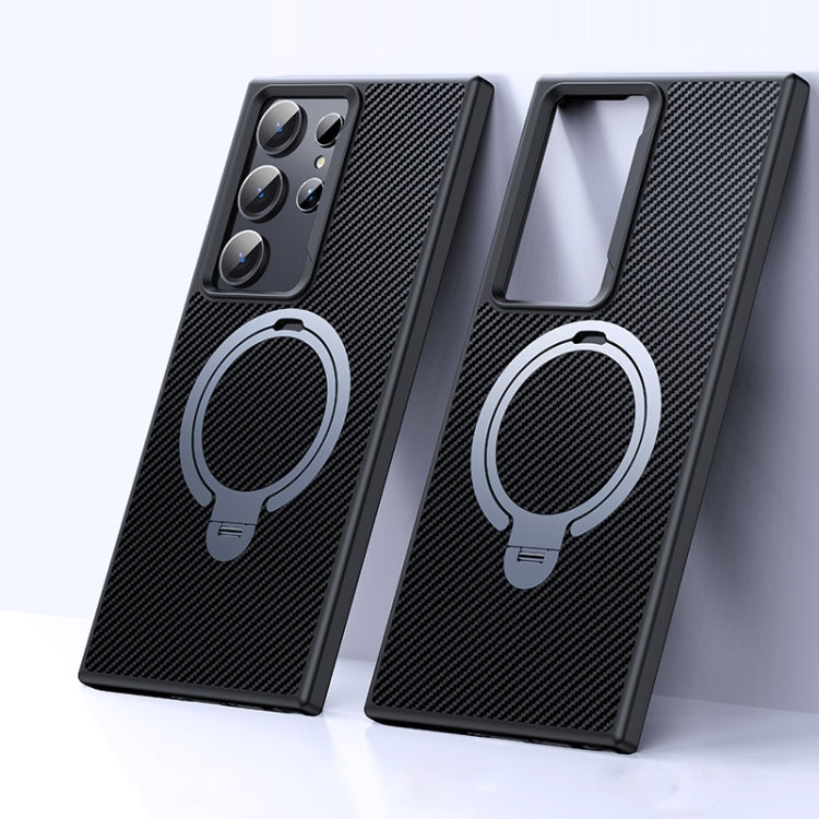 For Samsung Galaxy S24 Ultra 5G Double Ring MagSafe Holder Carbon Fibre Phone Case(Silver) - HoMEdemic™ 