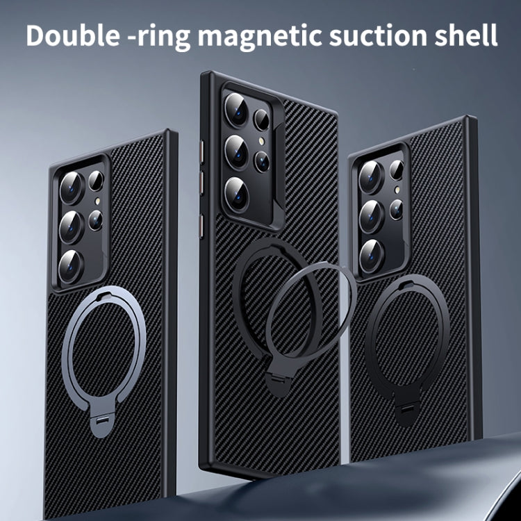 For Samsung Galaxy S24 Ultra 5G Double Ring MagSafe Holder Carbon Fibre Phone Case(Silver) - HoMEdemic™ 