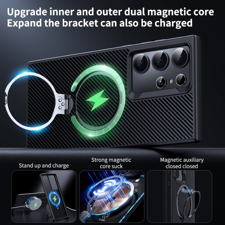 For Samsung Galaxy S24 Ultra 5G Double Ring MagSafe Holder Carbon Fibre Phone Case(Silver) - HoMEdemic™ 