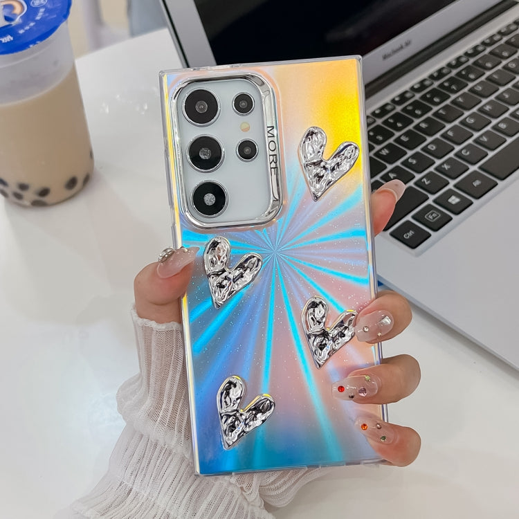 For Samsung Galaxy S24 Ultra 5G Electroplating 4-Heart Laser Texture TPU Phone Case(CD Stripes) - HoMEdemic™ 