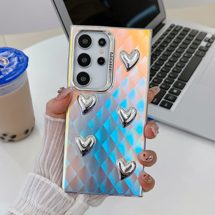For Samsung Galaxy S24 Ultra 5G Electroplating 5-Heart Laser Texture TPU Phone Case(Plaid) - HoMEdemic™ 