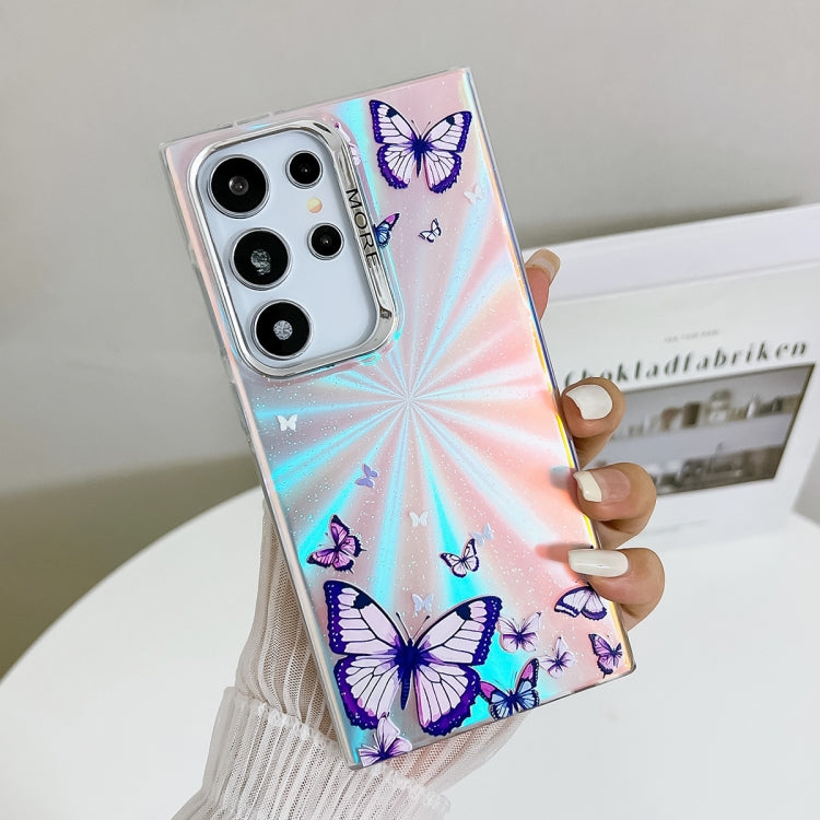 For Samsung Galaxy S24 Ultra 5G Electroplating Laser Butterfly Phone Case(Purple Butterflies AB3) - HoMEdemic™ 