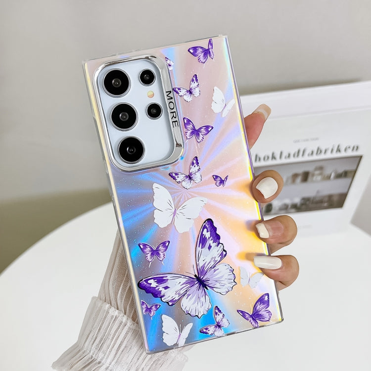 For Samsung Galaxy S24 Ultra 5G Electroplating Laser Butterfly Phone Case(White Purple Butterflies AB6) - HoMEdemic™ 