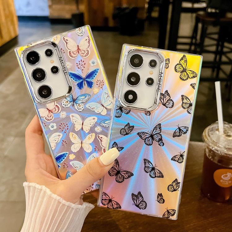 For Samsung Galaxy S24 Ultra 5G Electroplating Laser Butterfly Phone Case(White Purple Butterflies AB6) - HoMEdemic™ 