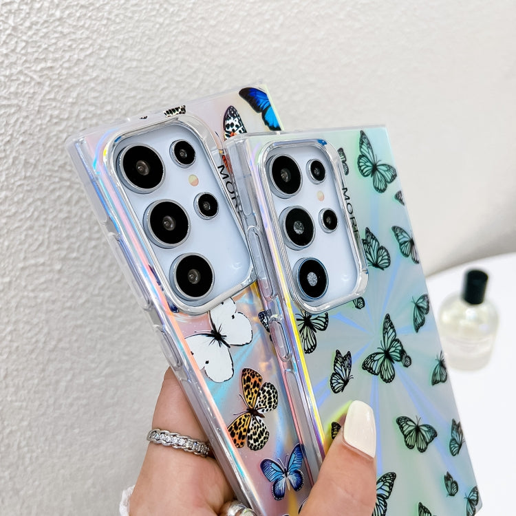 For Samsung Galaxy S24 Ultra 5G Electroplating Laser Butterfly Phone Case with Wrist Strap(Blue Butterflies AB4) - HoMEdemic™ 