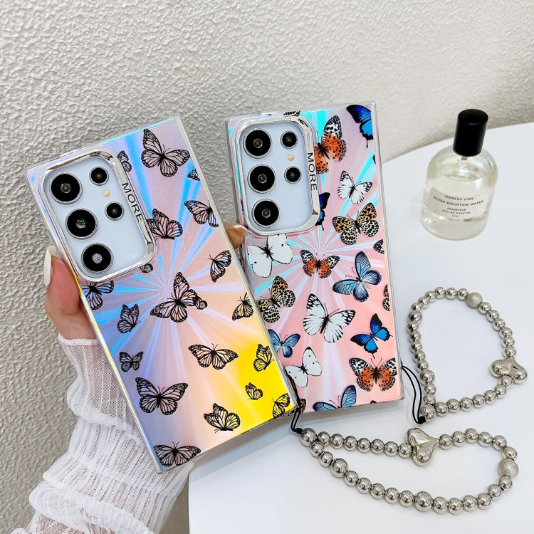 For Samsung Galaxy S24 Ultra 5G Electroplating Laser Butterfly Phone Case with Wrist Strap(Pink Butterflies AB2) - HoMEdemic™ 
