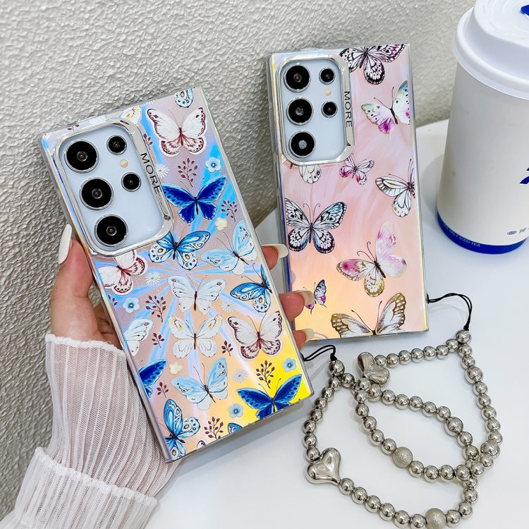 For Samsung Galaxy S24 Ultra 5G Electroplating Laser Butterfly Phone Case with Wrist Strap(Pink Butterflies AB2) - HoMEdemic™ 