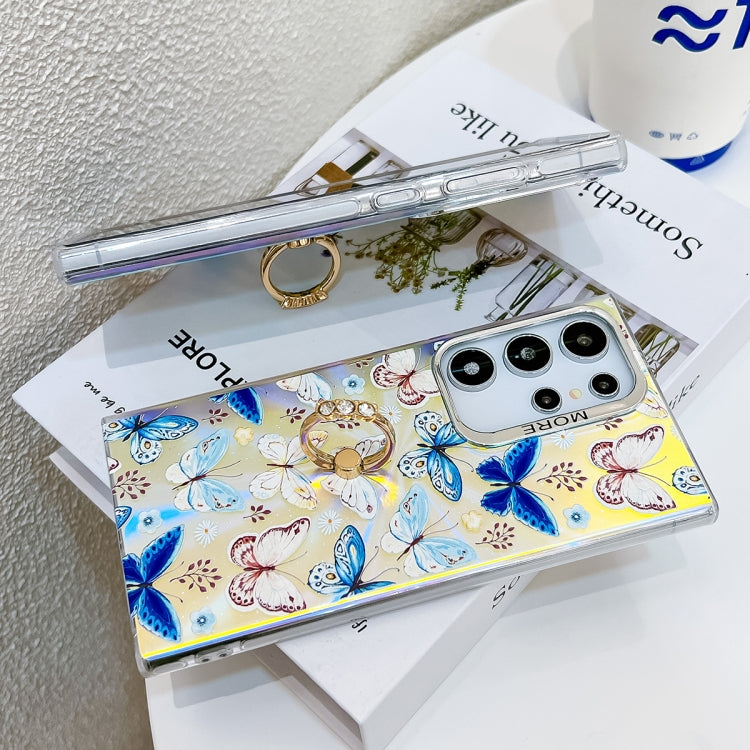 For Samsung Galaxy S24 Ultra 5G Electroplating Laser Butterfly Ring Holder Phone Case(Blue Butterflies AB4) - HoMEdemic™ 