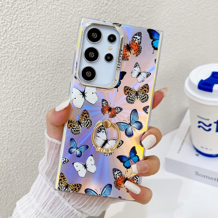 For Samsung Galaxy S24 Ultra 5G Electroplating Laser Butterfly Ring Holder Phone Case(Color Butterflies AB1) - HoMEdemic™ 