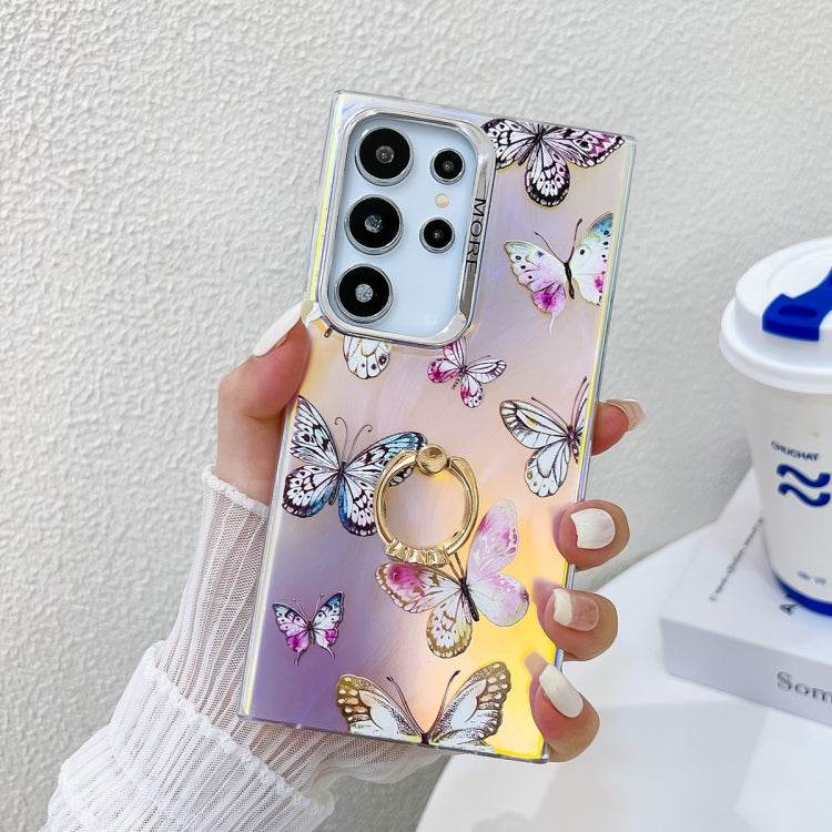 For Samsung Galaxy S24 Ultra 5G Electroplating Laser Butterfly Ring Holder Phone Case(Pink Butterflies AB2) - HoMEdemic™ 