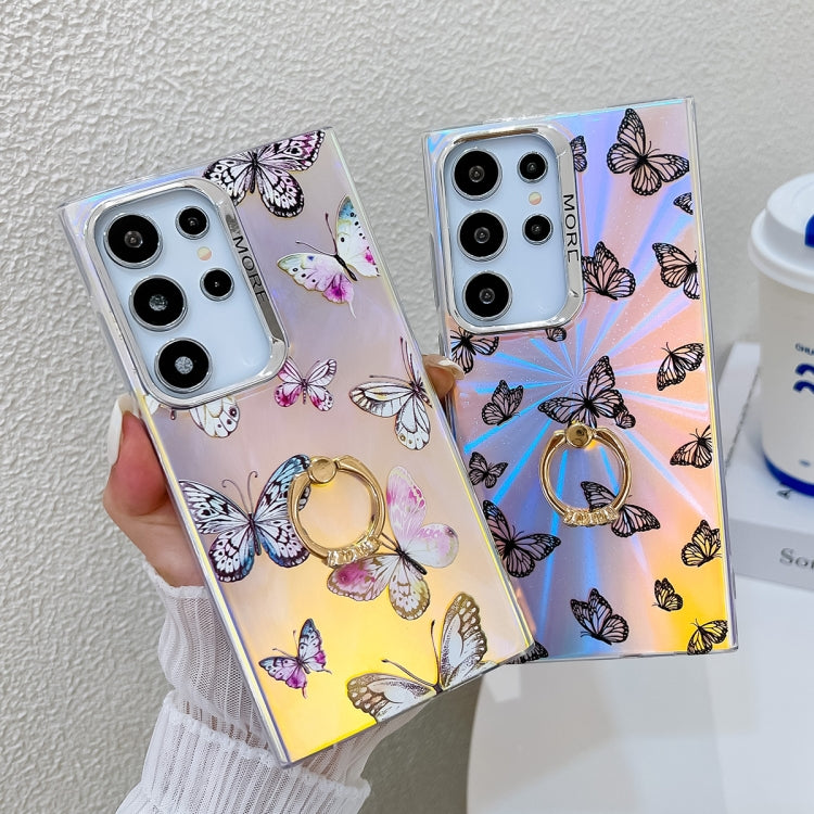 For Samsung Galaxy S24 Ultra 5G Electroplating Laser Butterfly Ring Holder Phone Case(Pink Butterflies AB2) - HoMEdemic™ 
