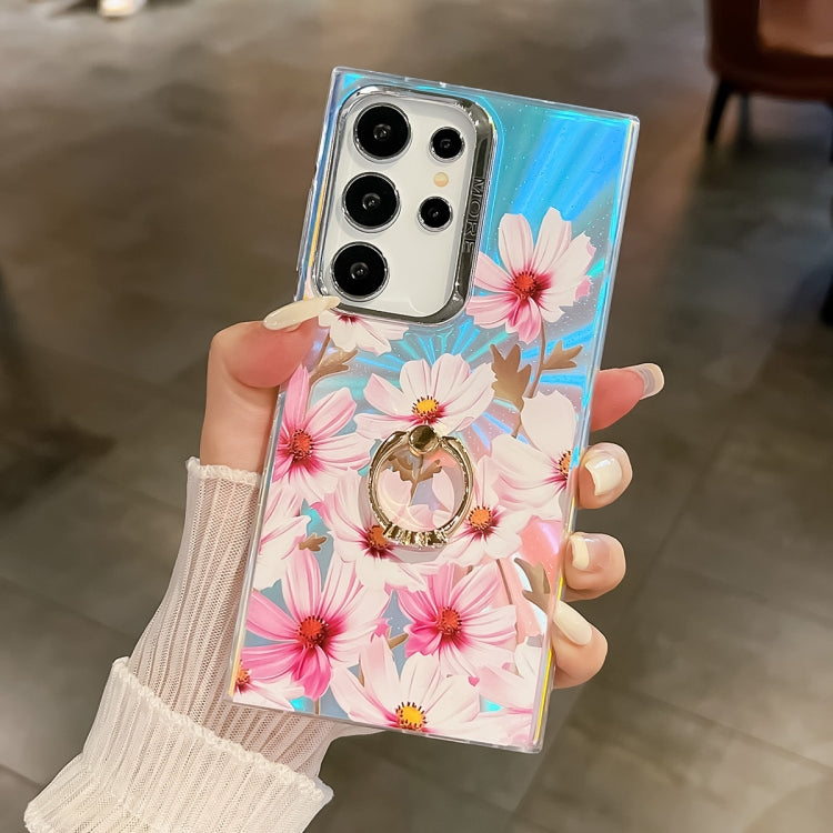 For Samsung Galaxy S24 Ultra 5G Electroplating Laser Flower Ring Holder TPU Phone Case(Cosmos Flower AH7) - HoMEdemic™ 