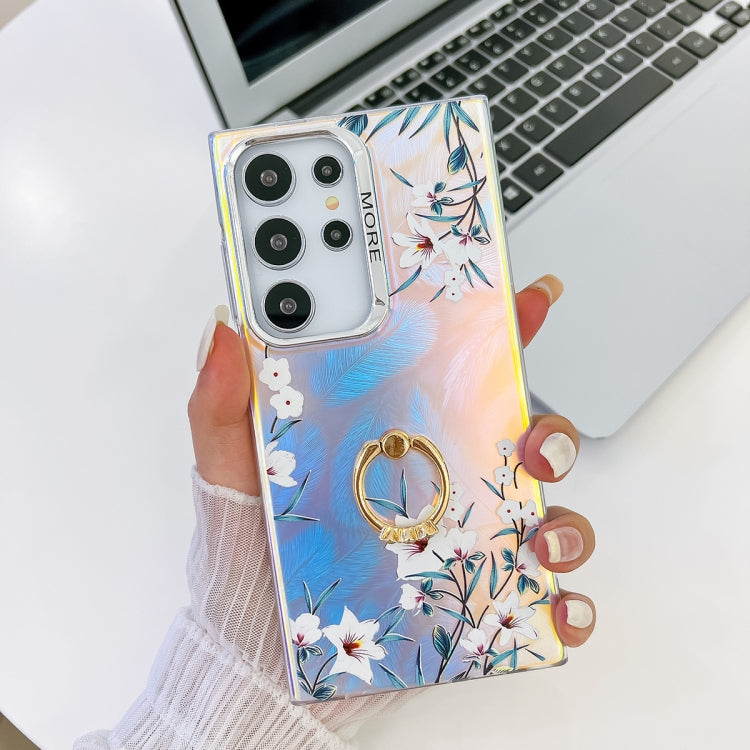 For Samsung Galaxy S24 Ultra 5G Electroplating Laser Flower Ring Holder TPU Phone Case(Morning Glory AH16) - HoMEdemic™ 