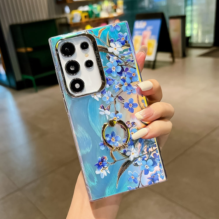 For Samsung Galaxy S24 Ultra 5G Electroplating Laser Flower Ring Holder TPU Phone Case(Myosotis AH2) - HoMEdemic™ 