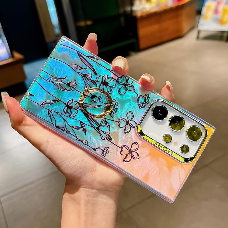 For Samsung Galaxy S24 Ultra 5G Electroplating Laser Flower Ring Holder TPU Phone Case(Myosotis AH2) - HoMEdemic™ 