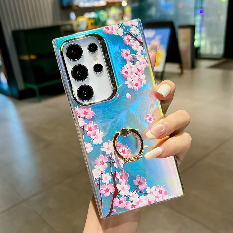For Samsung Galaxy S24 Ultra 5G Electroplating Laser Flower Ring Holder TPU Phone Case(Peach Blossom AH4) - HoMEdemic™ 