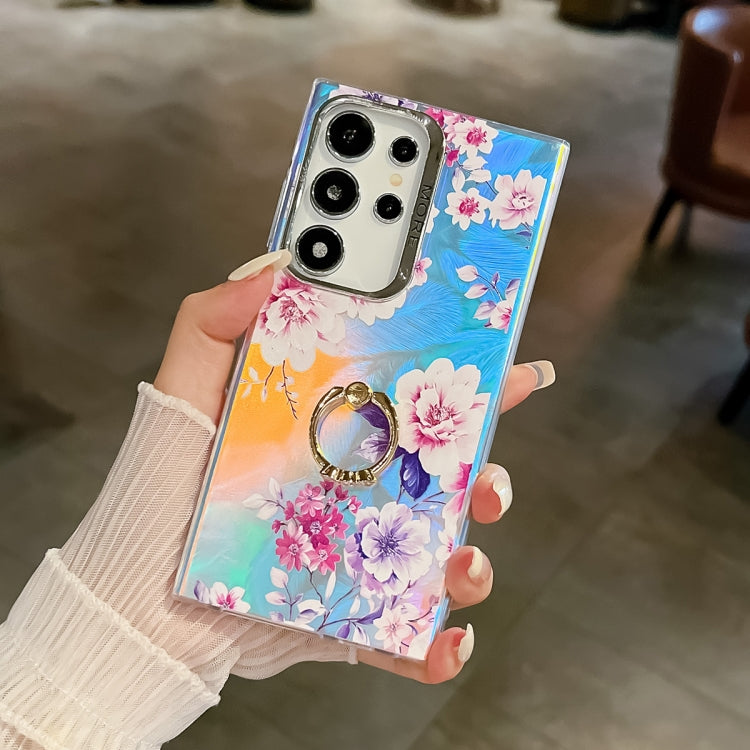 For Samsung Galaxy S24 Ultra 5G Electroplating Laser Flower Ring Holder TPU Phone Case(Peony AH11) - HoMEdemic™ 
