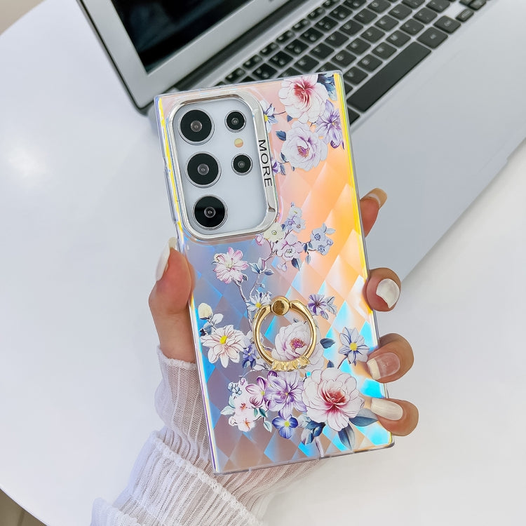 For Samsung Galaxy S24 Ultra 5G Electroplating Laser Flower Ring Holder TPU Phone Case(Rose AH15) - HoMEdemic™ 