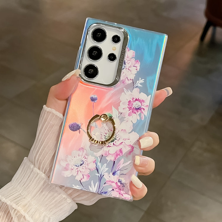 For Samsung Galaxy S24 Ultra 5G Electroplating Laser Flower Ring Holder TPU Phone Case(Zinnia AH9) - HoMEdemic™ 