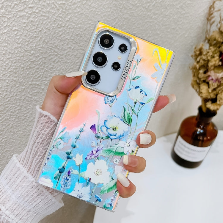 For Samsung Galaxy S24 Ultra 5G Electroplating Laser Flower Texture TPU Phone Case(Blue Flower AH8) - HoMEdemic™ 