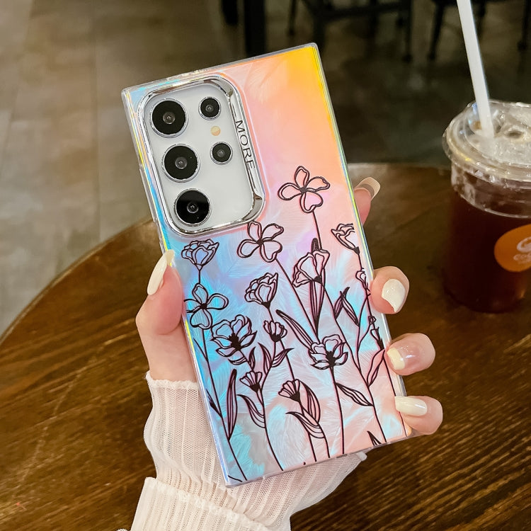 For Samsung Galaxy S24 Ultra 5G Electroplating Laser Flower Texture TPU Phone Case(Drawn Flowers AH3) - HoMEdemic™ 