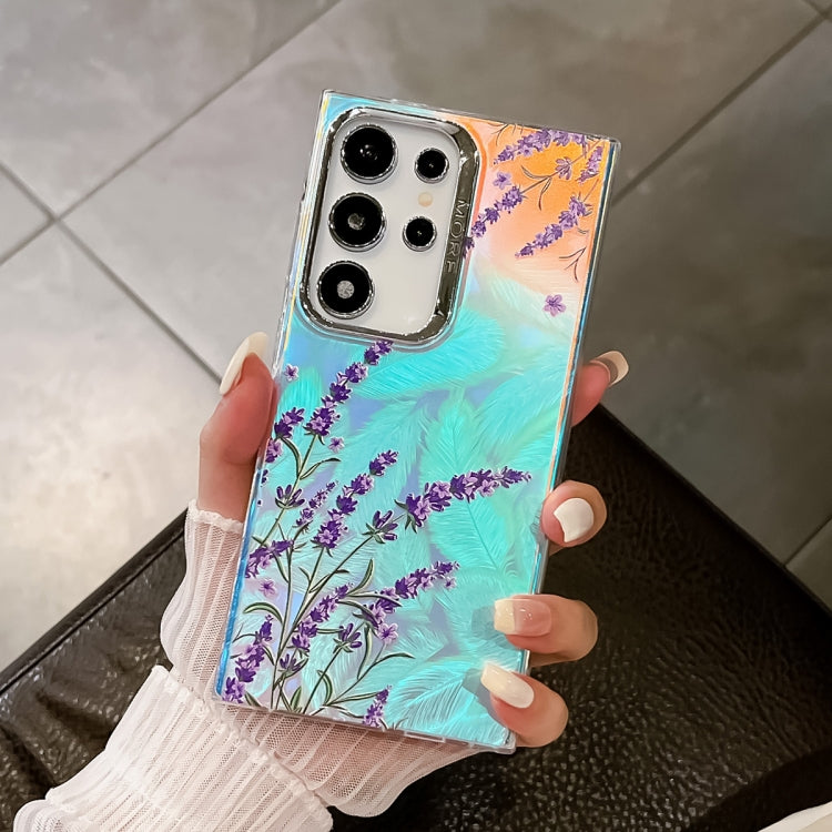 For Samsung Galaxy S24 Ultra 5G Electroplating Laser Flower Texture TPU Phone Case(Lavender AH14) - HoMEdemic™ 