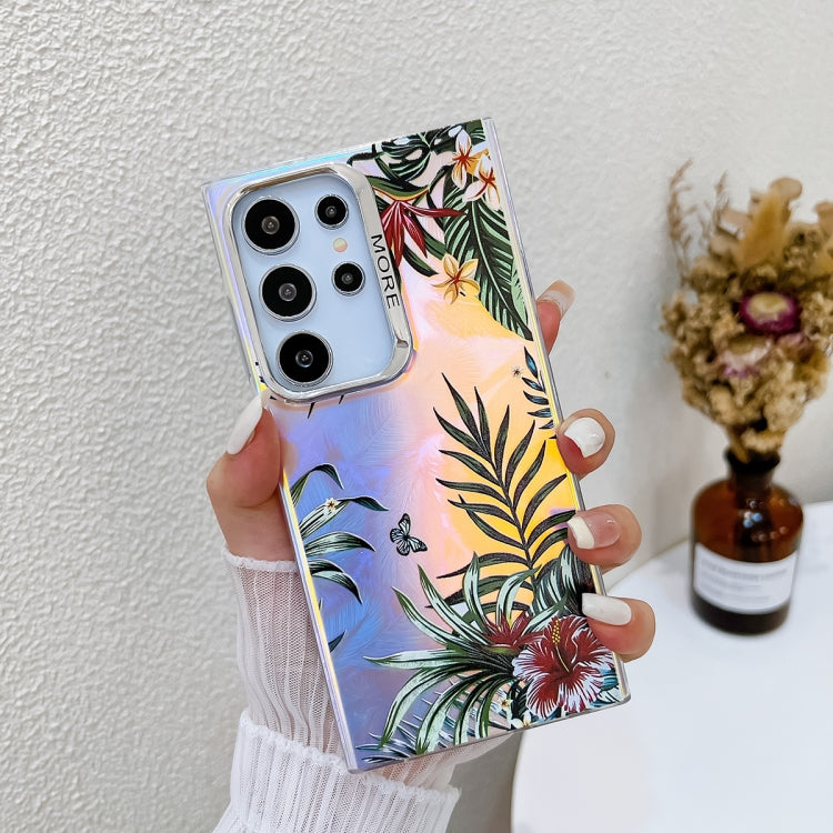 For Samsung Galaxy S24 Ultra 5G Electroplating Laser Flower Texture TPU Phone Case(Leaves AH12) - HoMEdemic™ 