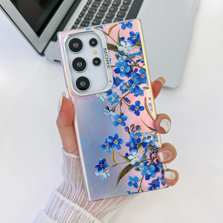 For Samsung Galaxy S24 Ultra 5G Electroplating Laser Flower Texture TPU Phone Case(Myosotis AH2) - HoMEdemic™ 