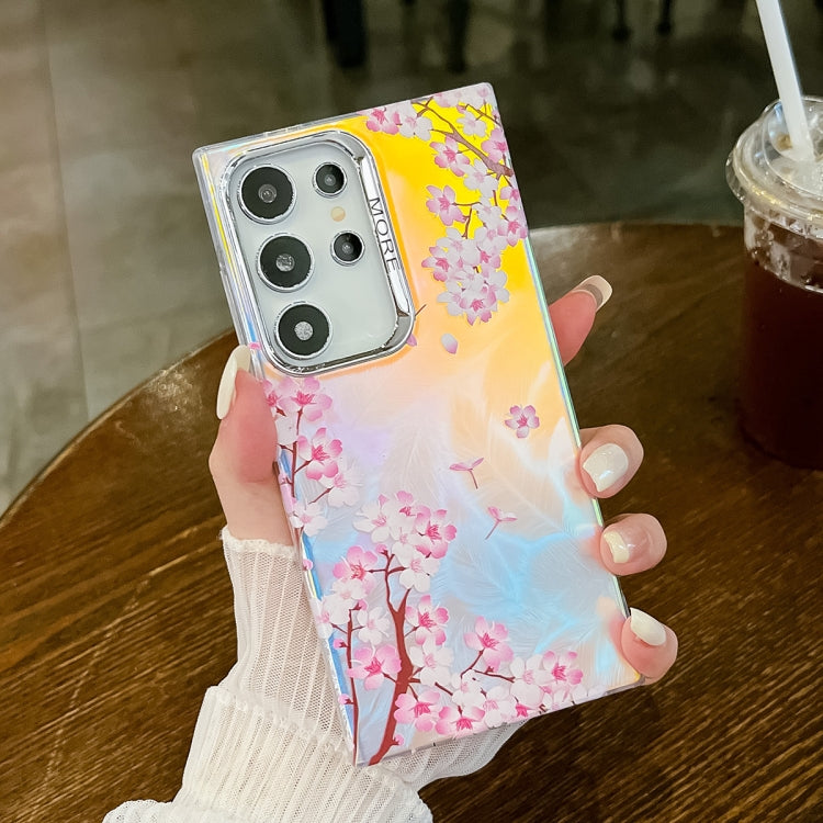 For Samsung Galaxy S24 Ultra 5G Electroplating Laser Flower Texture TPU Phone Case(Peach Blossom AH4) - HoMEdemic™ 