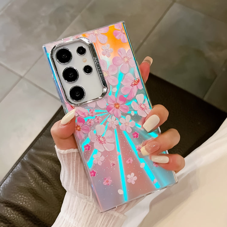 For Samsung Galaxy S24 Ultra 5G Electroplating Laser Flower Texture TPU Phone Case(Pink Flower AH13) - HoMEdemic™ 