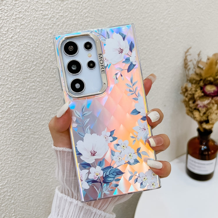 For Samsung Galaxy S24 Ultra 5G Electroplating Laser Flower Texture TPU Phone Case(White Flower AH10) - HoMEdemic™ 