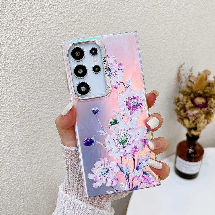 For Samsung Galaxy S24 Ultra 5G Electroplating Laser Flower Texture TPU Phone Case(Zinnia AH9) - HoMEdemic™ 