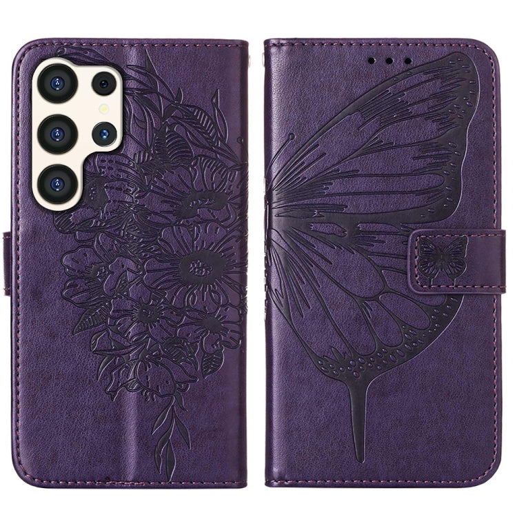 For Samsung Galaxy S24 Ultra 5G Embossed Butterfly Leather Phone Case(Dark Purple) - HoMEdemic™ 