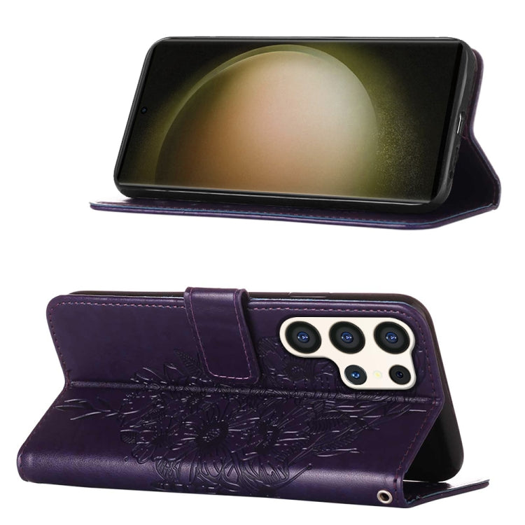 For Samsung Galaxy S24 Ultra 5G Embossed Butterfly Leather Phone Case(Dark Purple) - HoMEdemic™ 