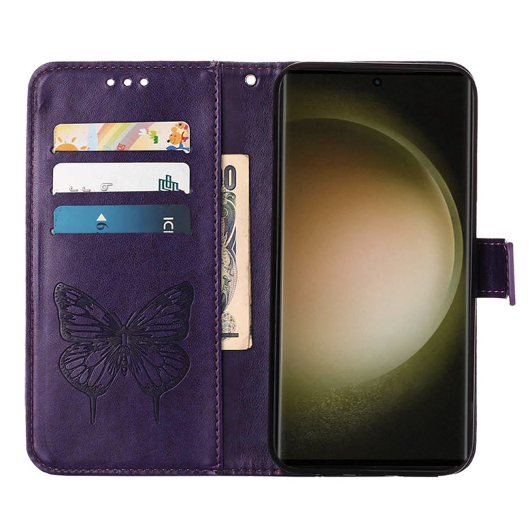 For Samsung Galaxy S24 Ultra 5G Embossed Butterfly Leather Phone Case(Dark Purple) - HoMEdemic™ 